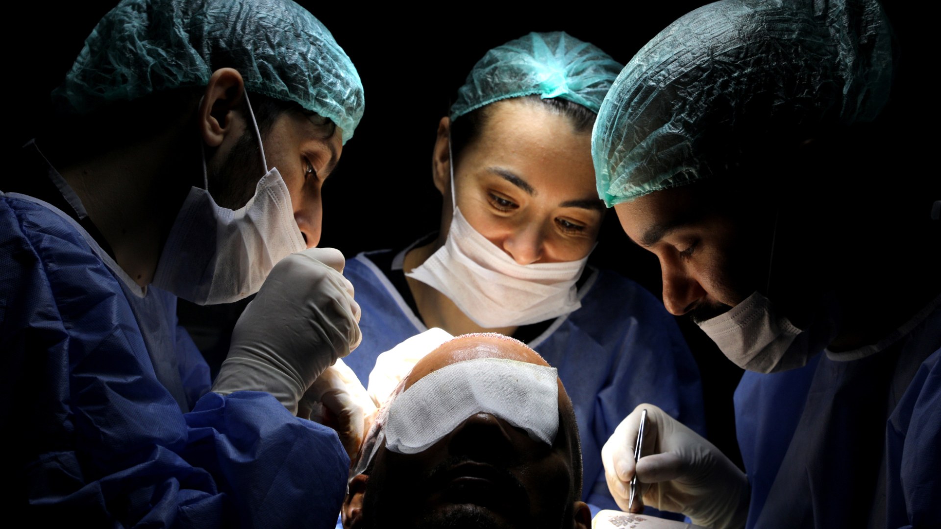 a patient undergoing a hair transplant