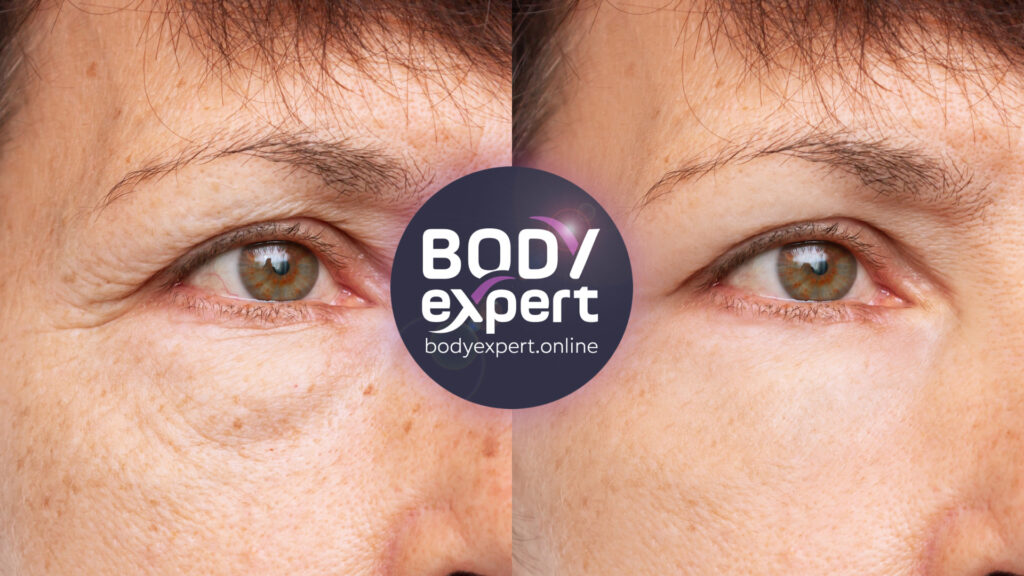 Result of a complete blepharoplasty, before and after photos to appreciate the spectacular rejuvenation of the eyes.