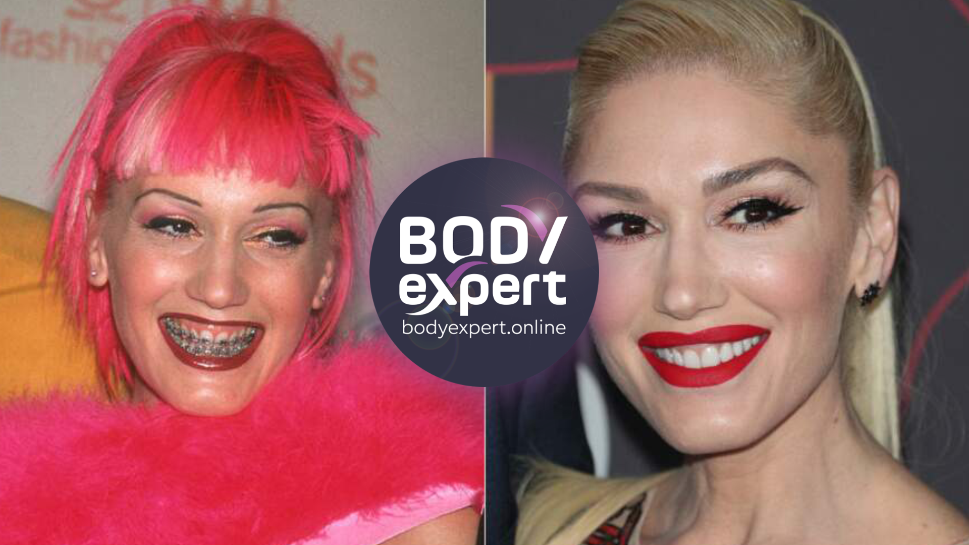 Gwen Stefani cheveux roses et boa sur l’image ancienne, blonde en chignon sur l’image récente