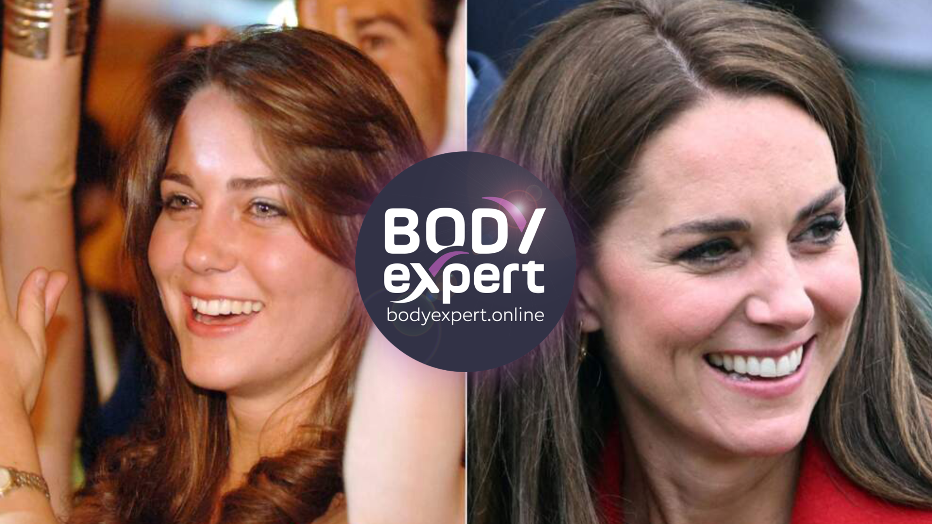 Deux portraits de Kate Middleton souriante, brune sur les deux images, à des époques différentes