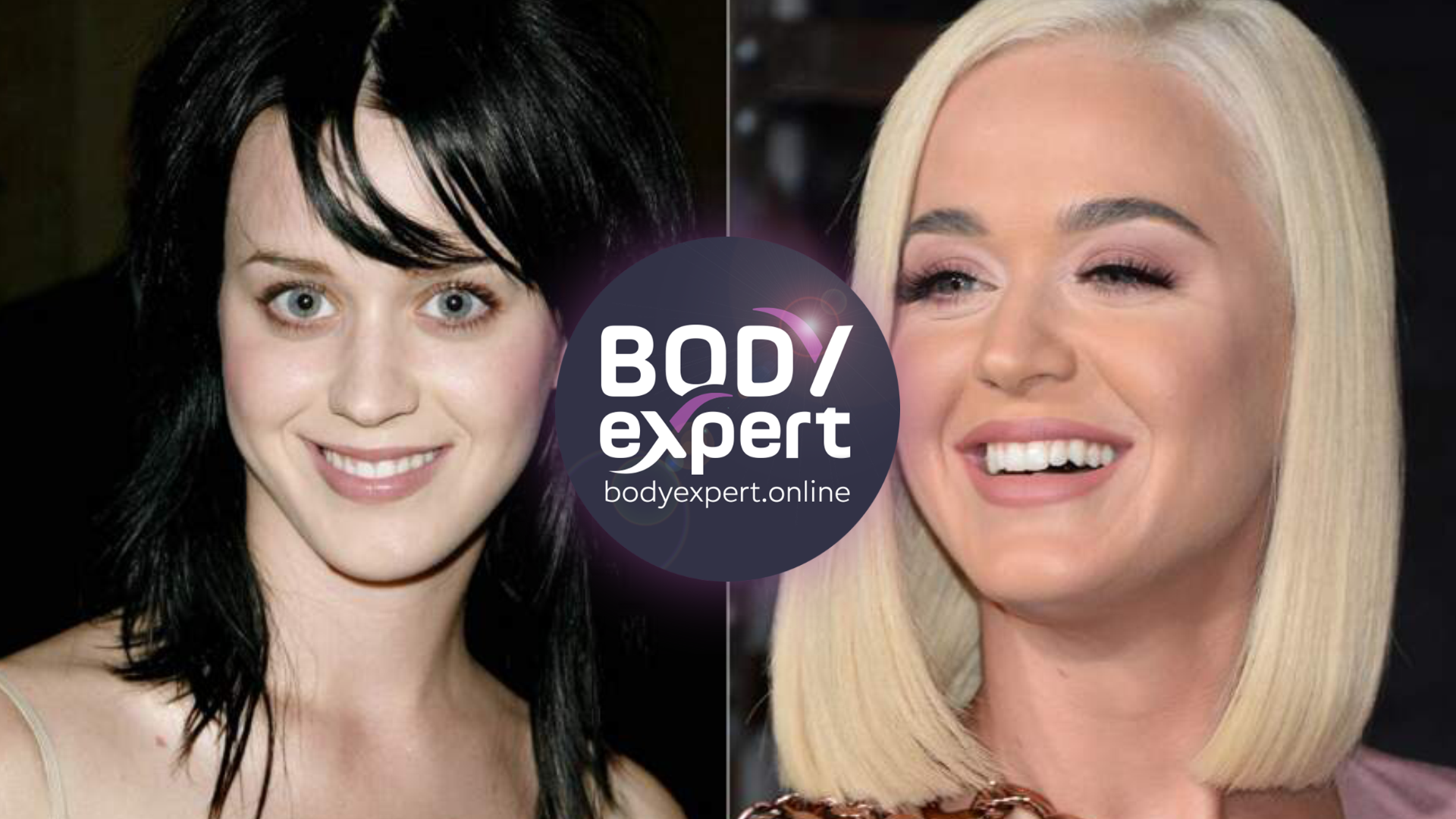 Katy Perry brune aux cheveux longs sur l’image ancienne, blonde au carré court sur l’image récente