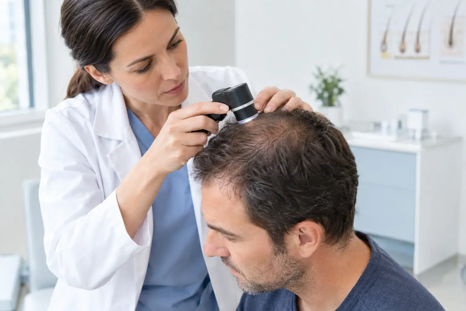 Scalp examination using a dermatoscope