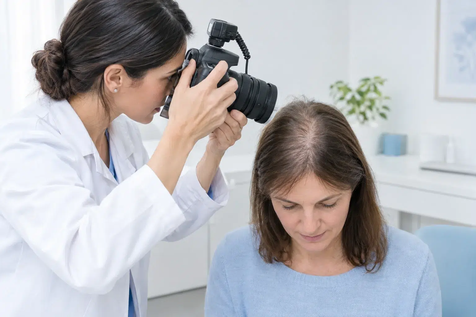 Photographing the scalp to document progress