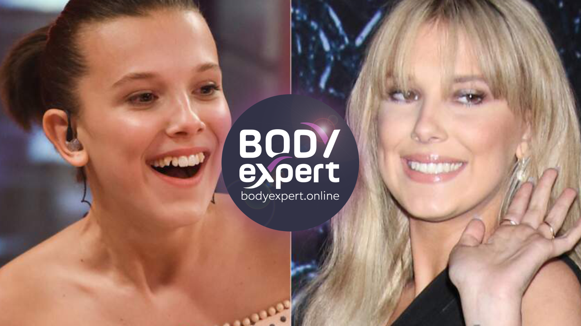 Millie Bobby Brown brune sur l’image ancienne, blonde et souriante sur l’image récente