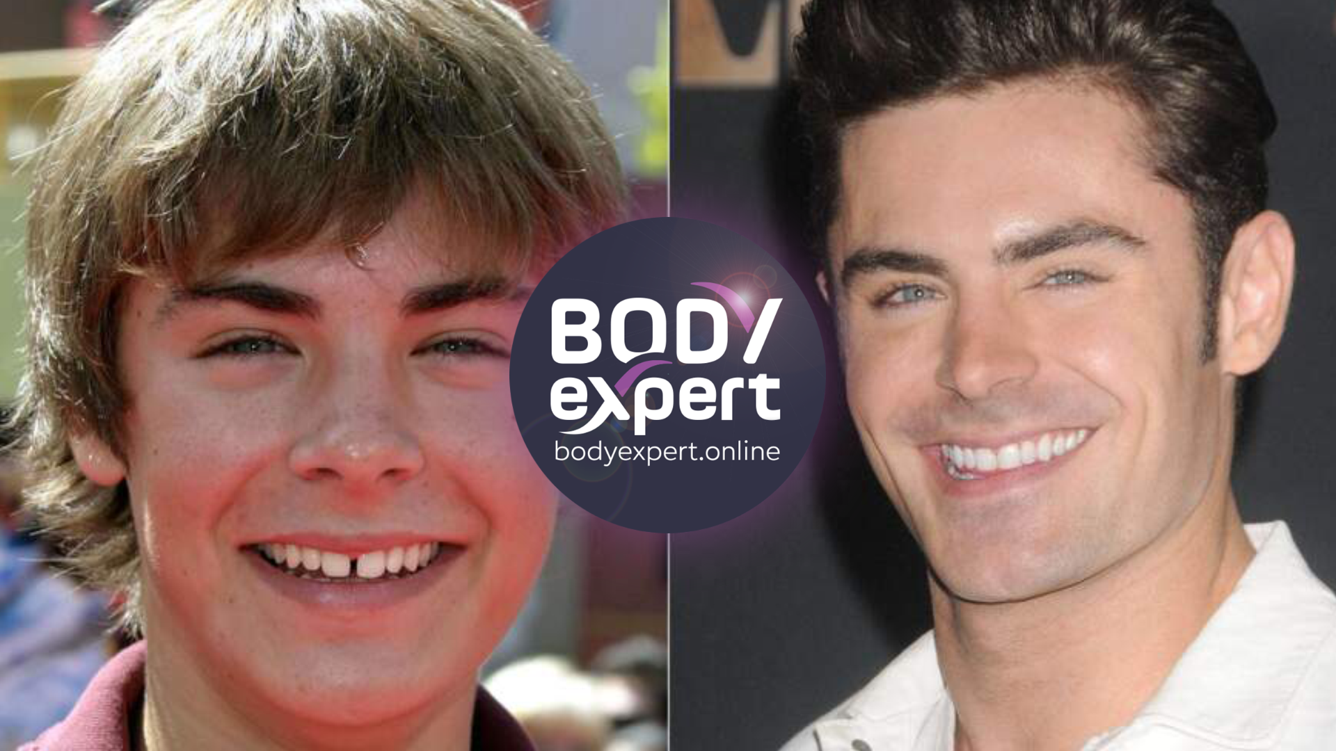 Zac Efron adolescent aux cheveux longs à côté d’un portrait récent d’adulte souriant